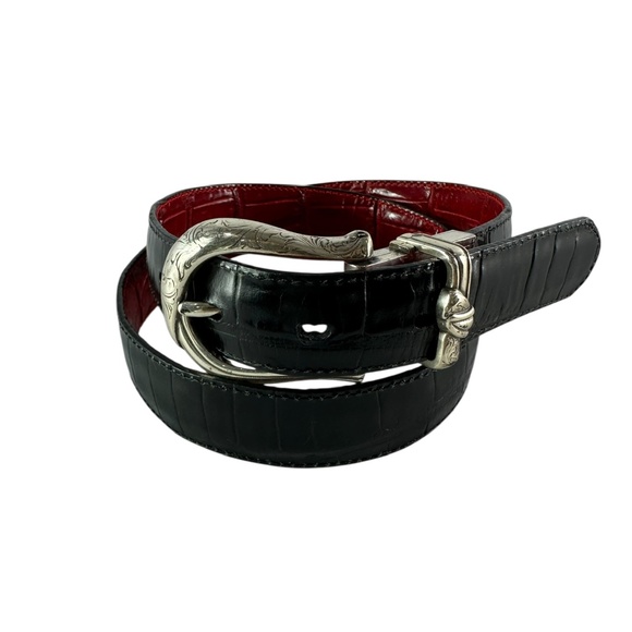 90s Genuine BRIGHTON 5019 Reversible Black & Red Croc Leather Women Belt Size 30 main image 6